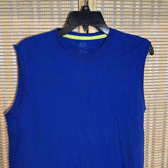 Fruit of the Loom Platinum Bright Blue Tank Top Lime Green Trim Men's Medium - Picture 2 of 13
